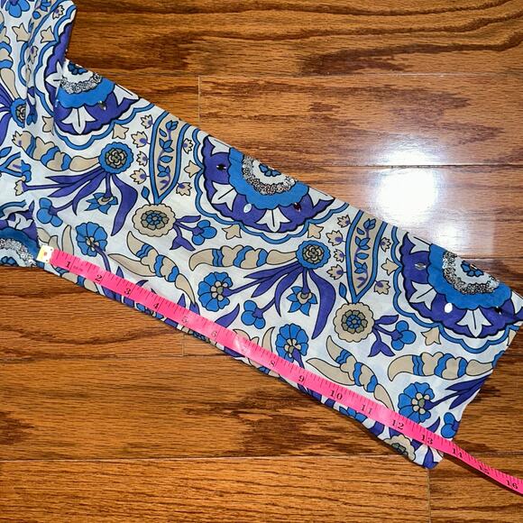 Tory Burch Stephanie Blue Alhambra Cotton Sequin Embellished Tunic Top Size 8 - Picture 13 of 16